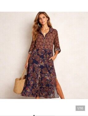 Fig And Flower Anthropologie Sheer  Maxi Dress Size Medium Petticoat Duster